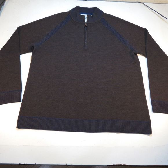 ROBERT GRAHAM CLASSIC FIT 100% WOOL 1/4 ZIP PULLOVER KNIT SWEATER Mens L Brown - Picture 1 of 4